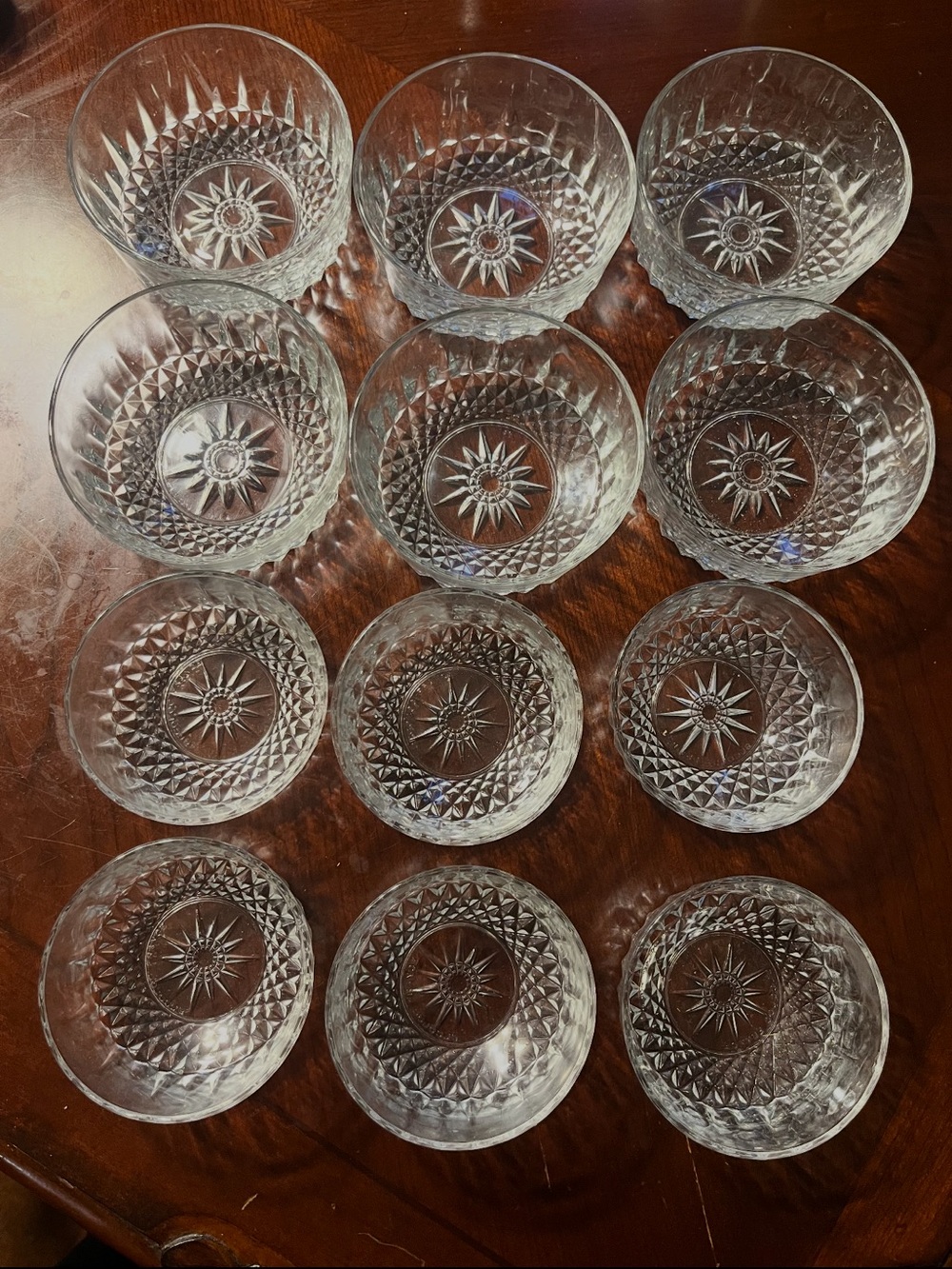 Arcoroc France Vintage Pressed Glass Dessert Bowls - Starburst Pattern